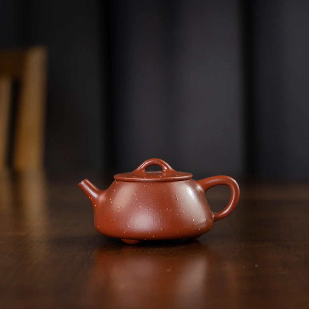 10.5【藏宝阁小红花】大口石瓢 杨志 朱泥铺砂 150cc紫砂壶家用茶壶