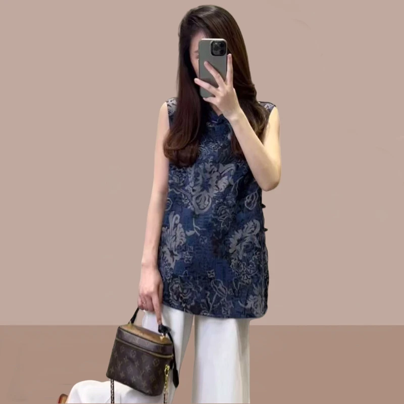 新中式国风套装女2026年夏季新款时尚减龄无袖上衣阔腿裤两件套潮