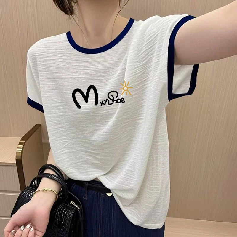 2025夏季竹节纯棉女士t恤短袖新款正肩时尚百搭上衣宽松韩版小衫