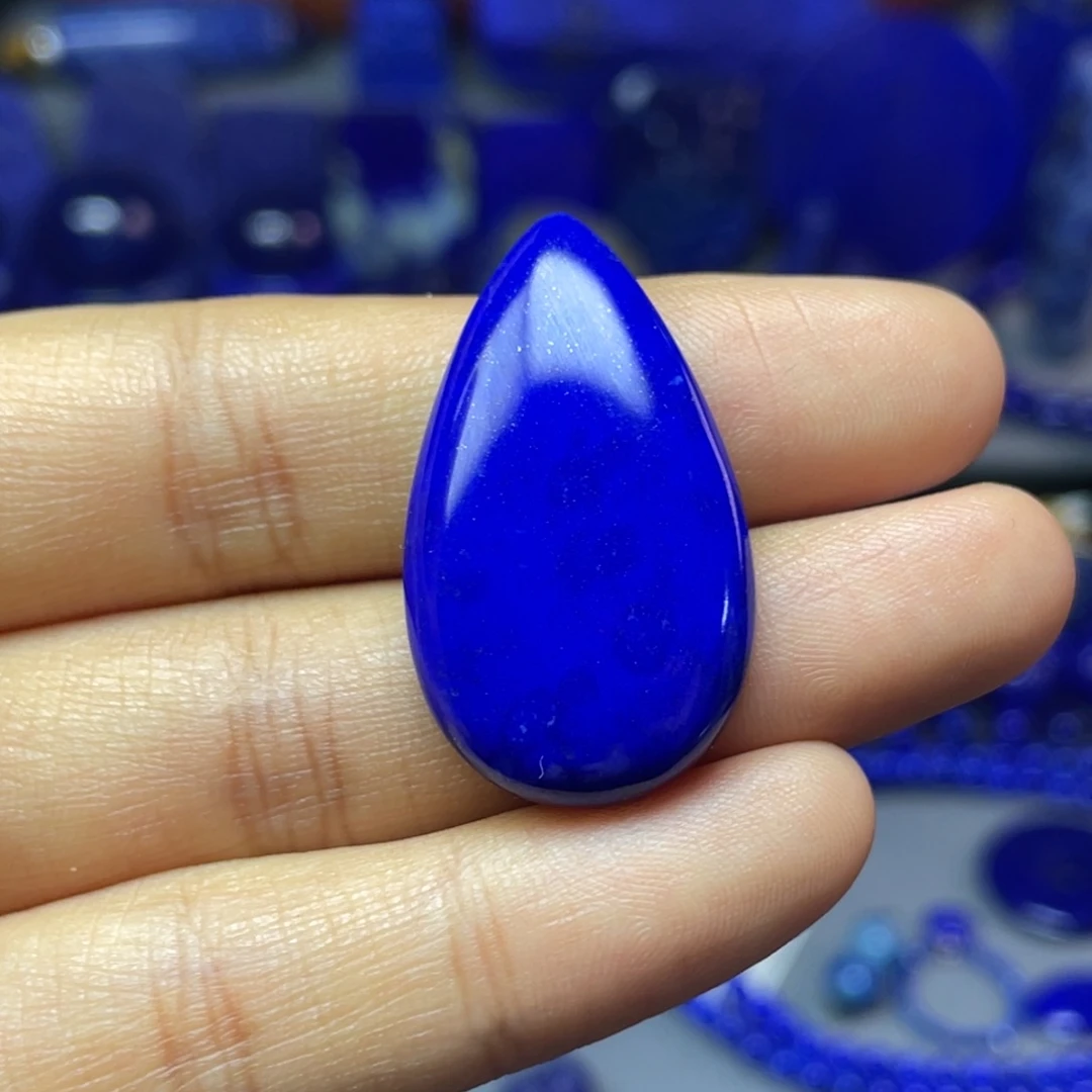 青金石未镶嵌19×33mm裸石水滴蛋面吊坠