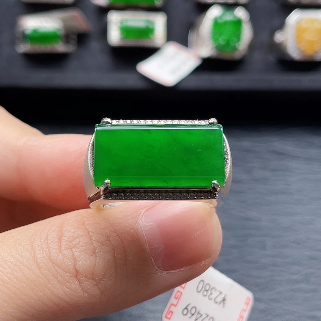 翡翠戒指银S925镶嵌天然a货翡翠2469