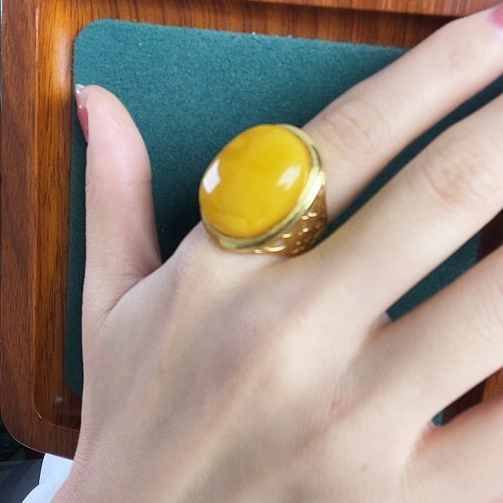 蜜蜡银S925镶嵌戒指戒指