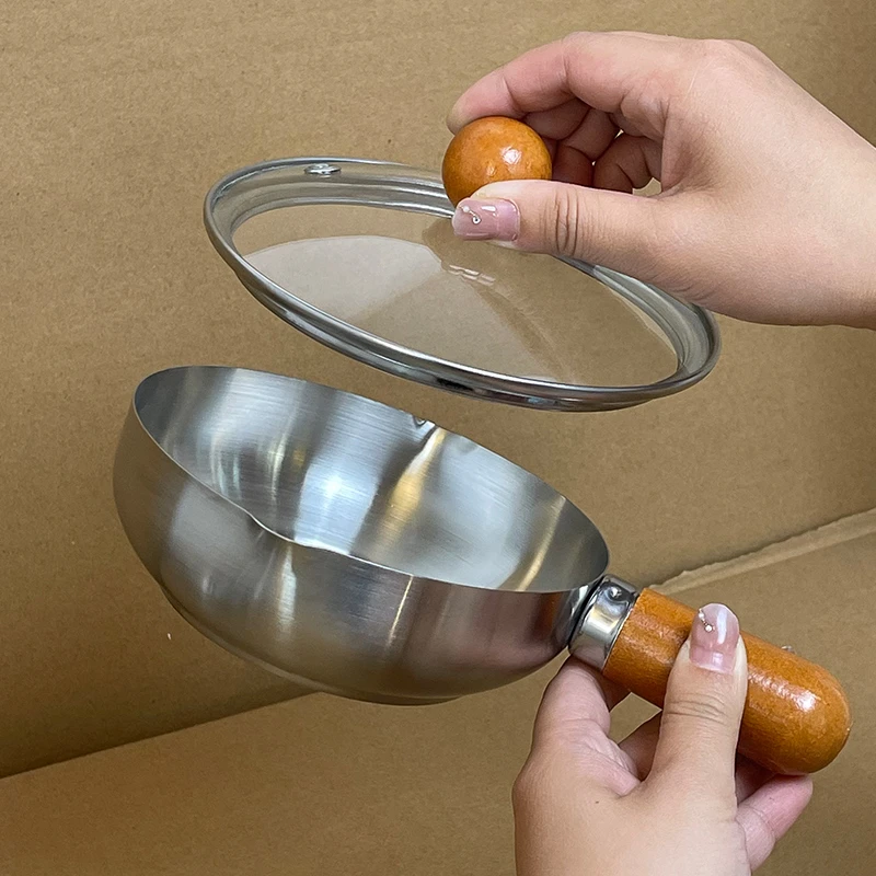 胡桃木一人食小锅304不锈钢早餐碗无涂层不粘小吃锅小胖锅减脂碗