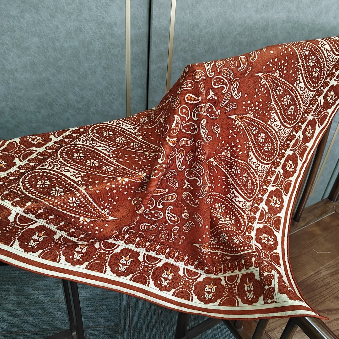 【自由腰果】SM-1164红-储秀新款90丝毛桑蚕丝双面印花方巾