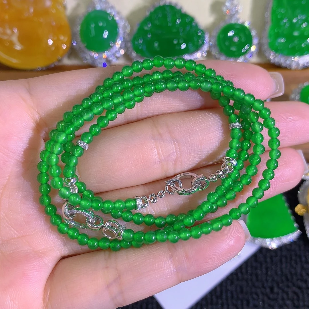 翡翠18K金镶嵌颈饰小米珠