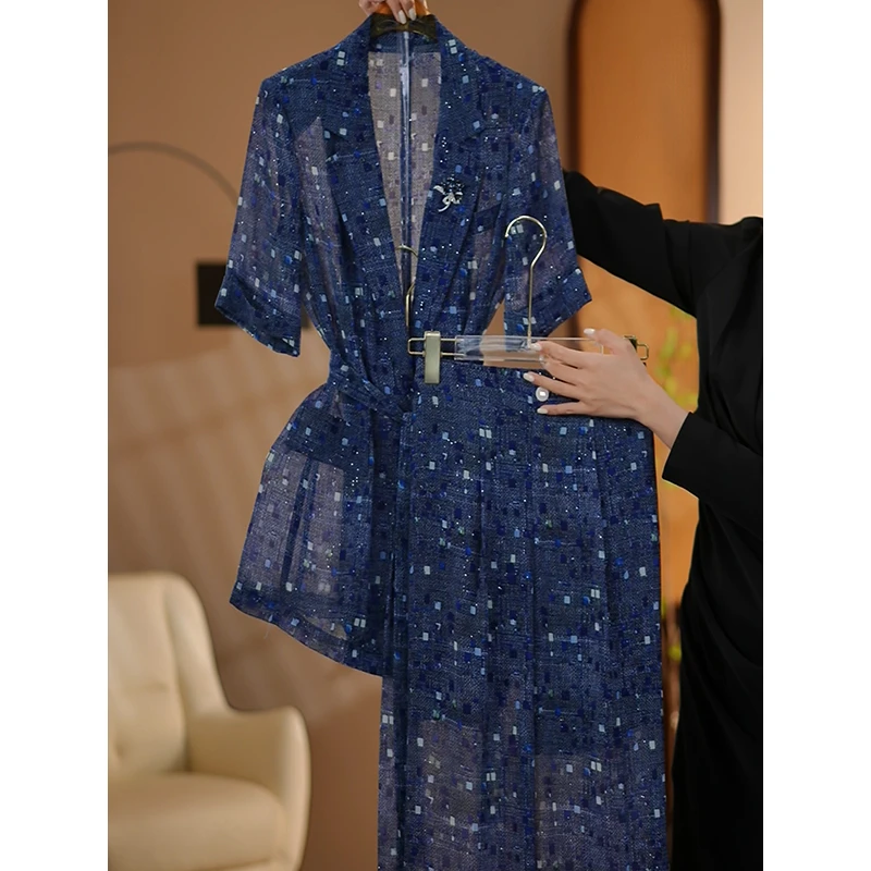 【CiCi小姐】2025夏季新款蓝色时尚女神优雅气质修身女装套装