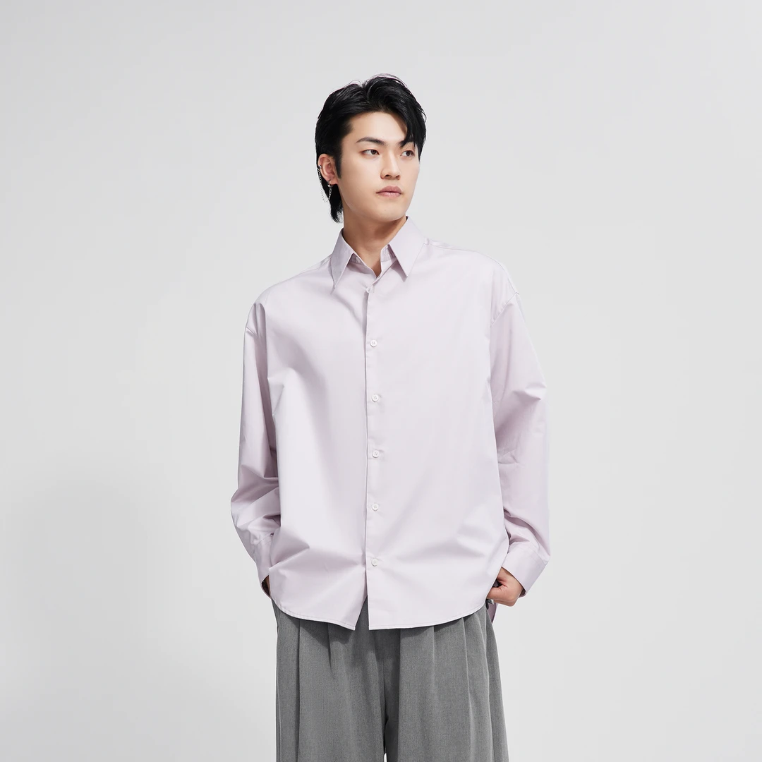 HERBEL/黑白早秋穿搭  男士长袖衬衫外套休闲百搭潮流宽松时尚