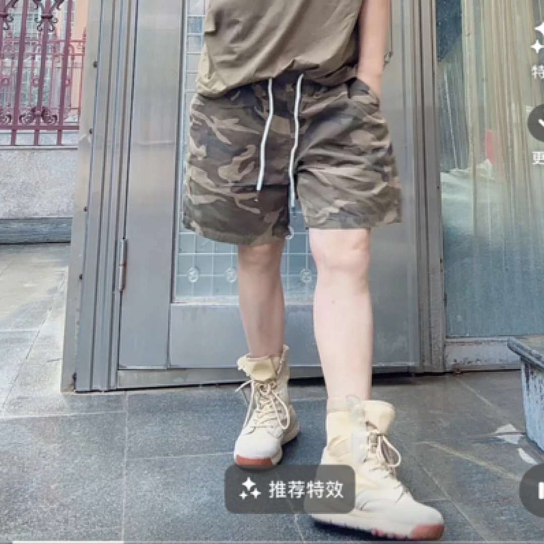 松紧腰抽绳牛仔迷彩痞帅短裤 裤长41