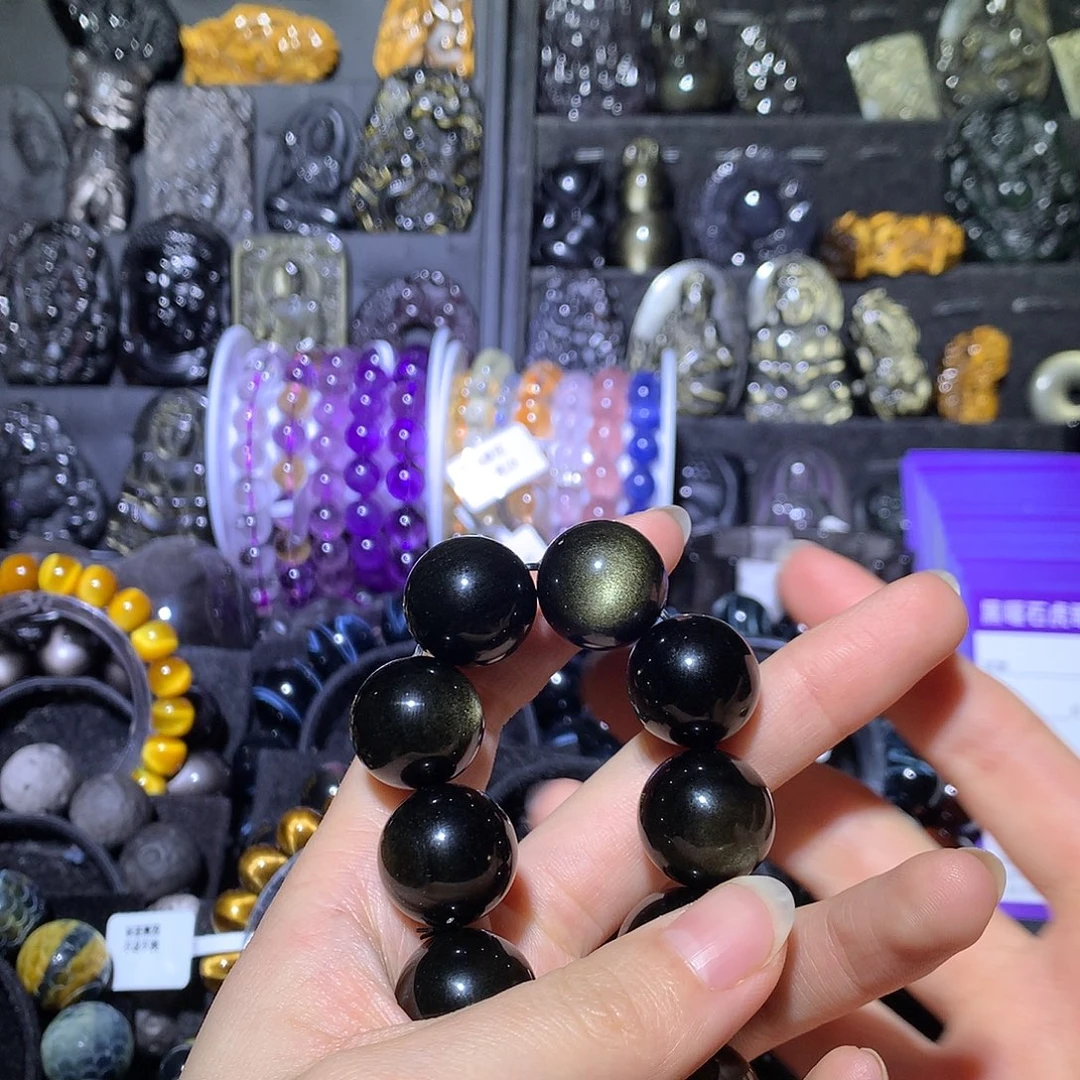 永***林未镶嵌黑曜岩手链