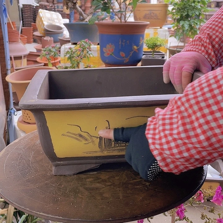 紫砂40黄马槽花盆花盆