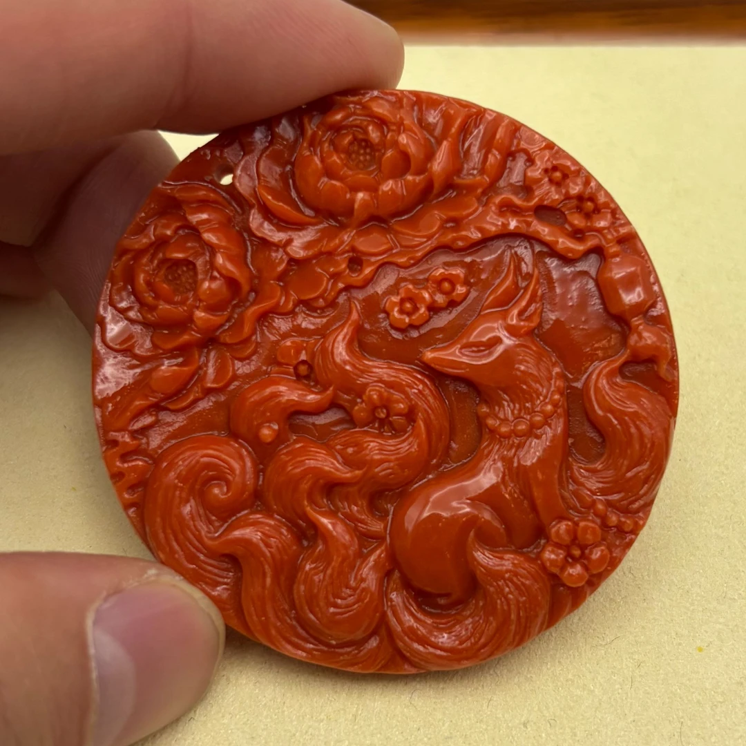 非金属陶瓷吊坠 橘红色九尾雕刻吊坠 单个 E73