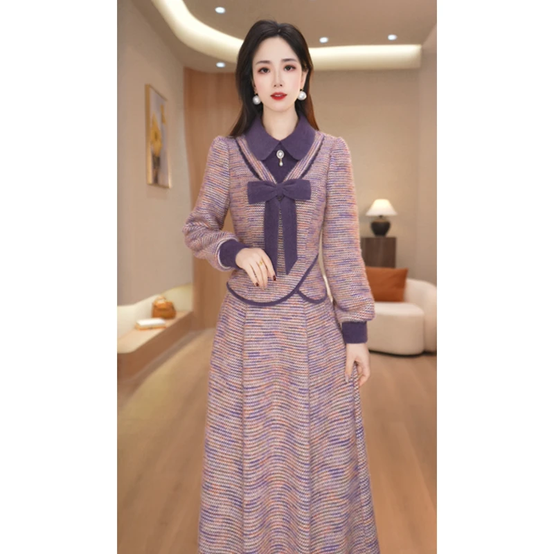 【两件套】秋冬季新款设计感气质长袖优雅高贵两件套套装M-4XL