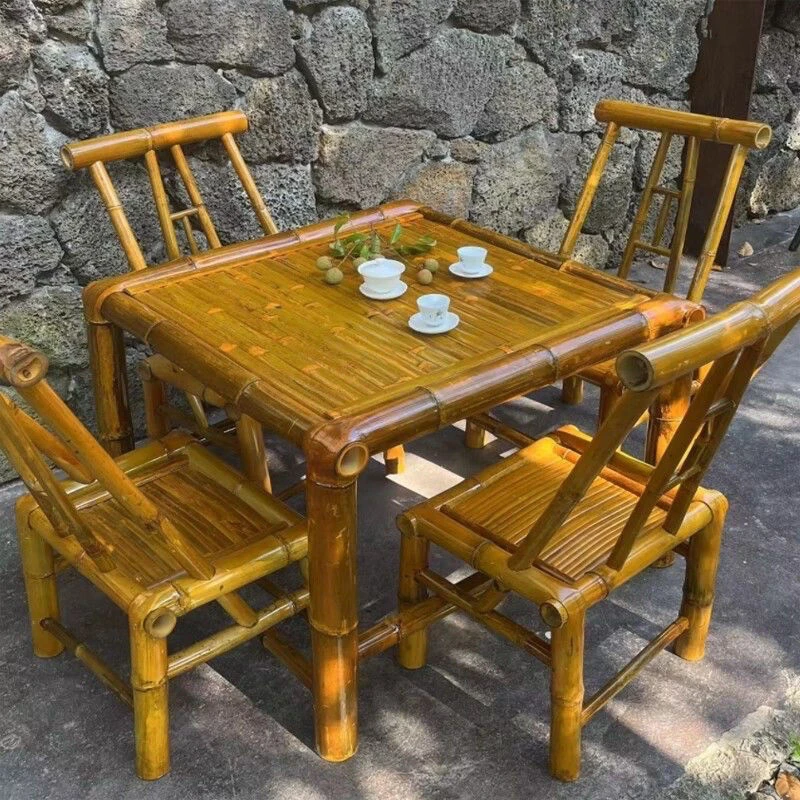 户外竹桌椅茶几椅子竹编竹子桌椅全套家用室外茶桌家具复古竹制品
