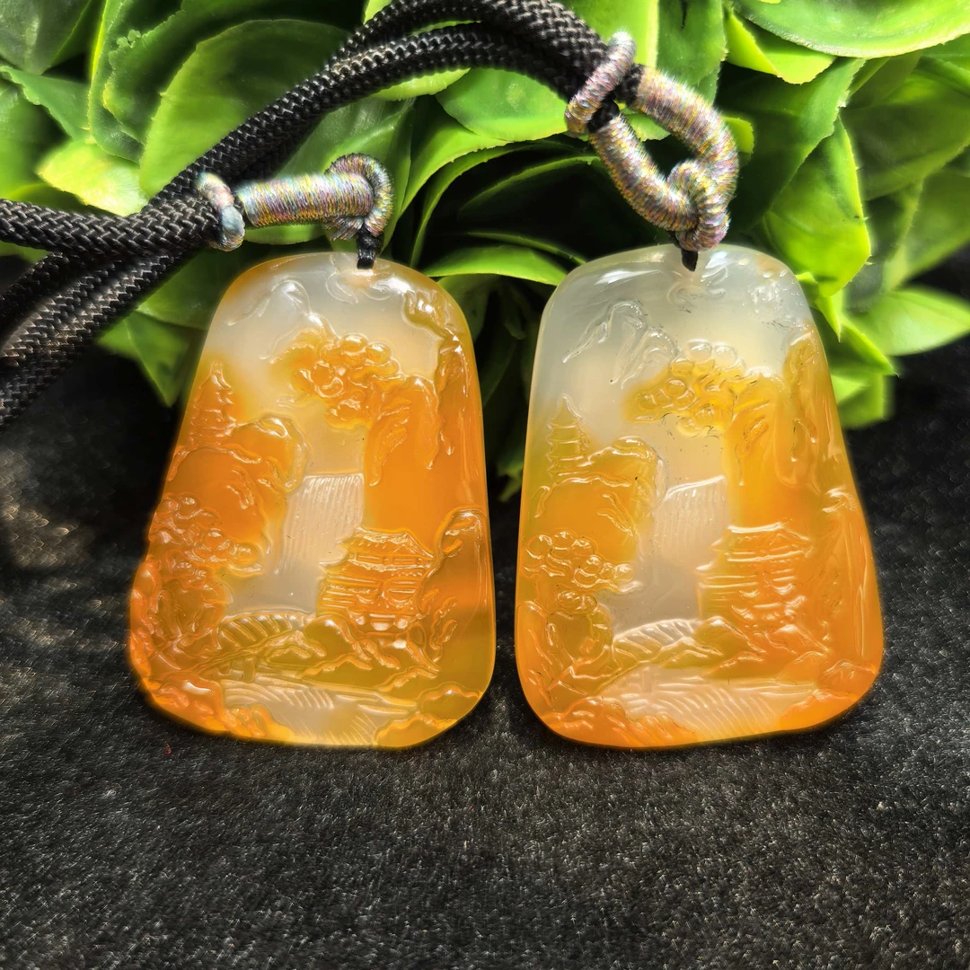 江德洋珠宝S8198鸳鸯双色玛瑙山水牌吊坠-配绳-多样性发只发一件