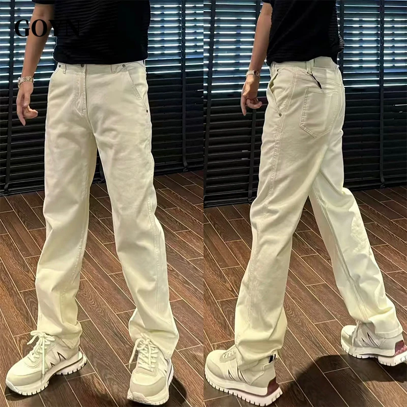 GOYN春夏季男士高级感美式简约直筒牛仔裤潮流时尚男装百搭休闲裤
