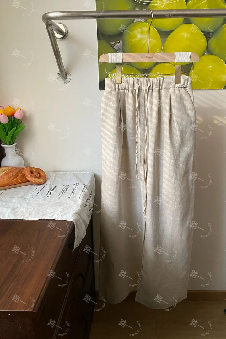 韩国代购.Call my name老钱风 亚麻裤  原麻色 L25061409