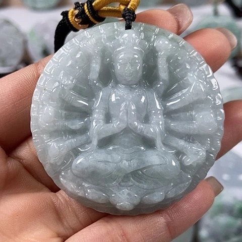 翡翠颈饰未镶嵌山水千手观音福利两面工福利