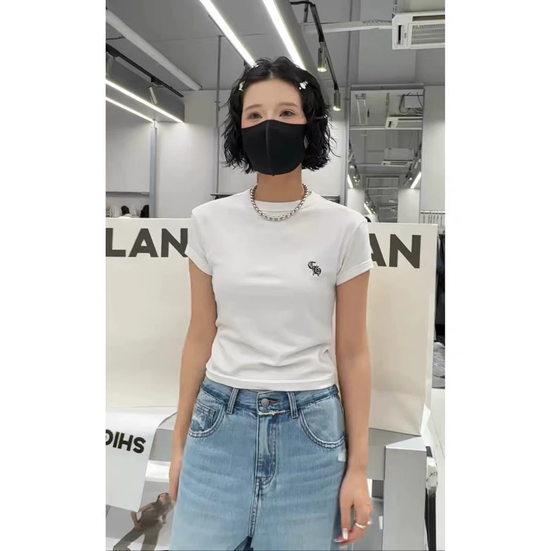 诗歌兰正品25新款刺绣小象短袖显瘦刺绣宽松型百搭简约纯棉女T恤