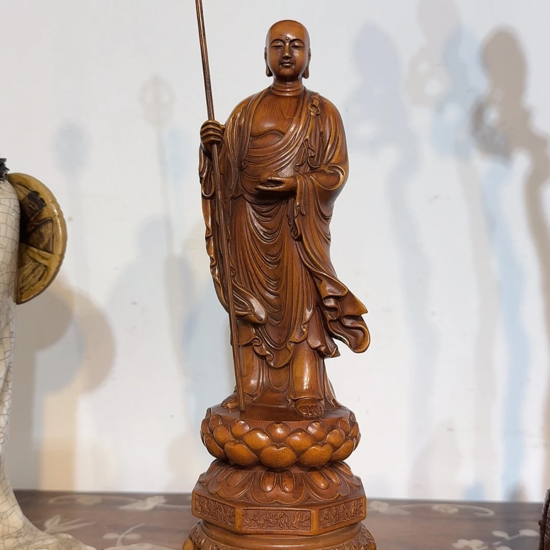 三***堂木复古装饰摆件地藏王高24厘米