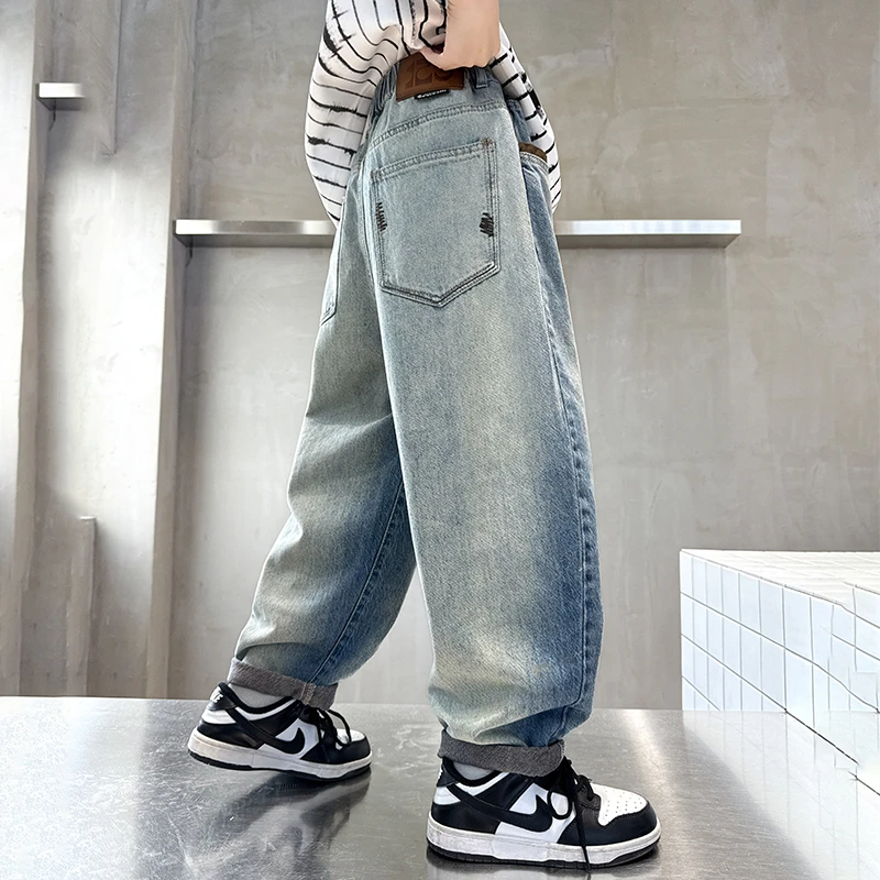 童装儿童春季新款百搭刺绣牛仔裤中大童男童春秋款裤子宽松洋气潮