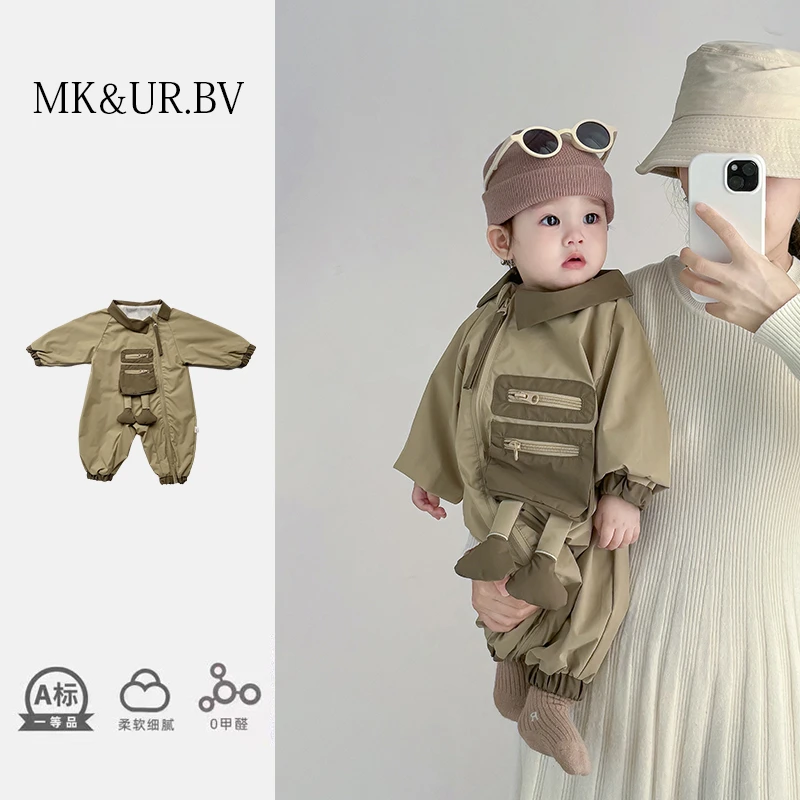 MK&UR.BV婴儿衣服冲锋衣连体衣秋冬季新生儿男女宝宝超萌外出哈衣