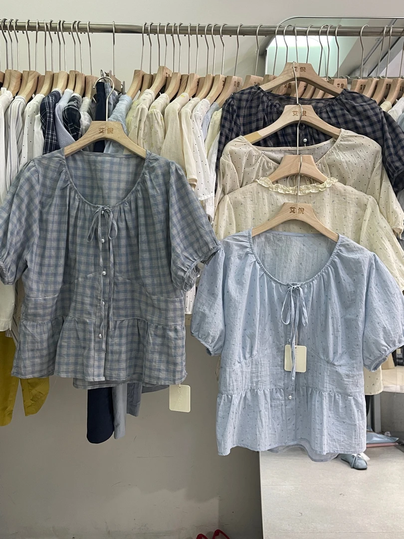 9926# 夏季新款百搭小衫 法式小众宽松休闲泡泡袖