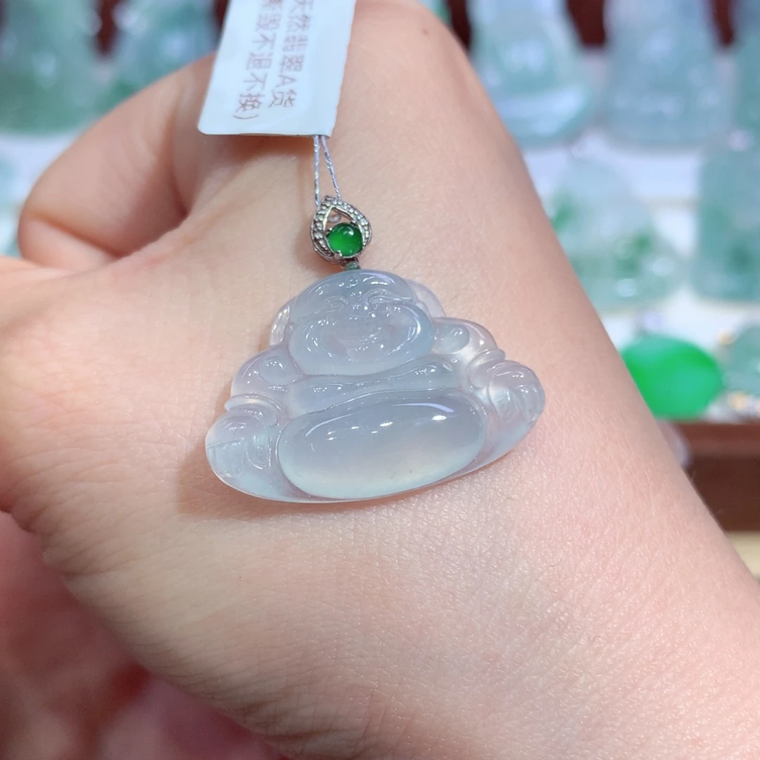 吊坠(不含链)18K金镶嵌翡翠天然缅甸A货翡翠揭阳工佛公