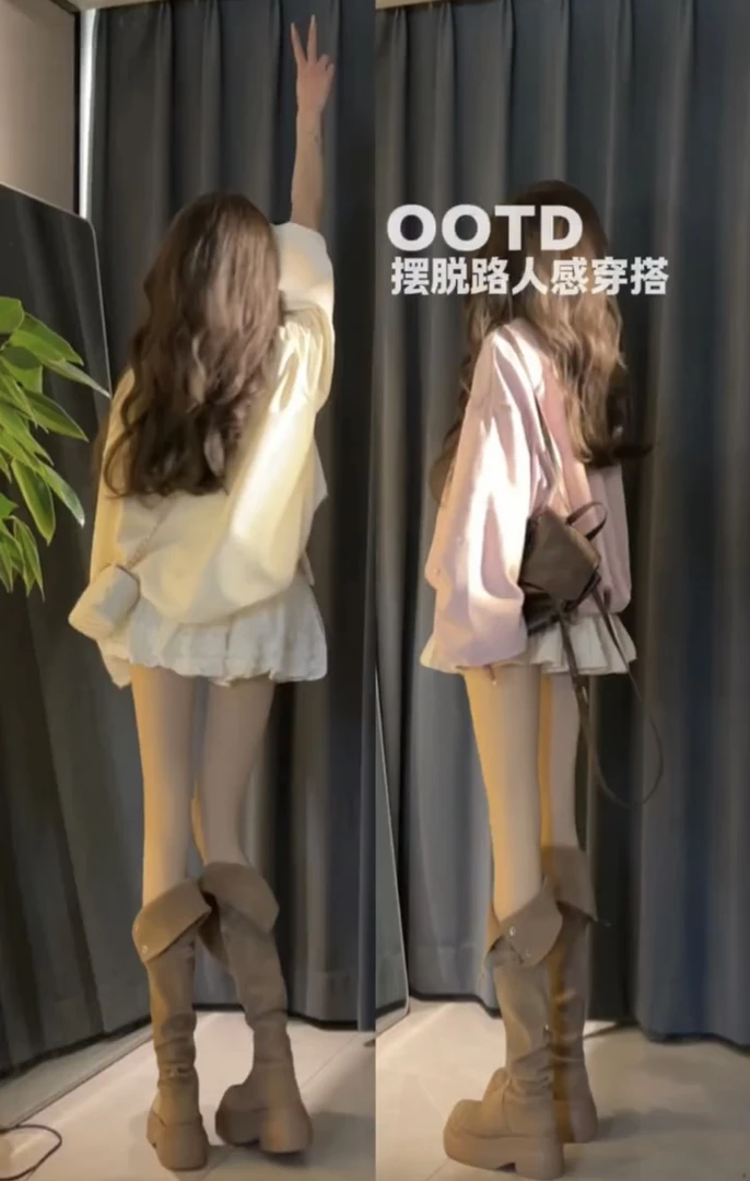 韩版简约时髦做旧立体收褶圆领卫衣女丝绒蓬蓬短裙百褶短裙两件套