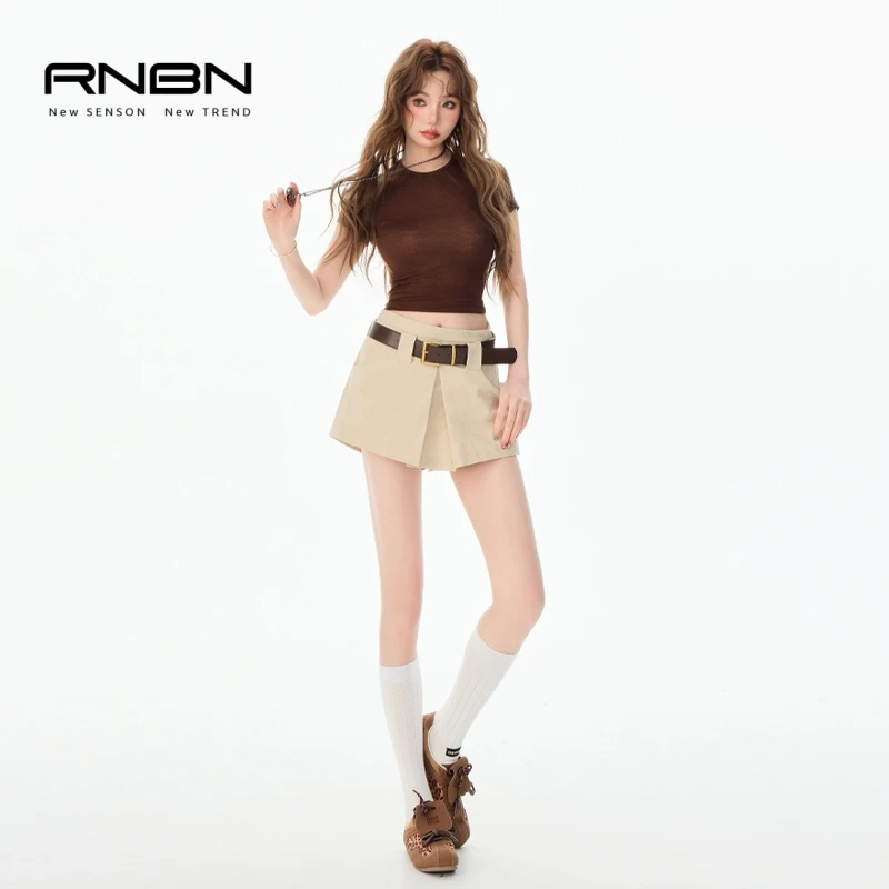 RNBN新款复古高腰显瘦辣妹a字裙裤性感时尚气质宽松百搭休闲短裤