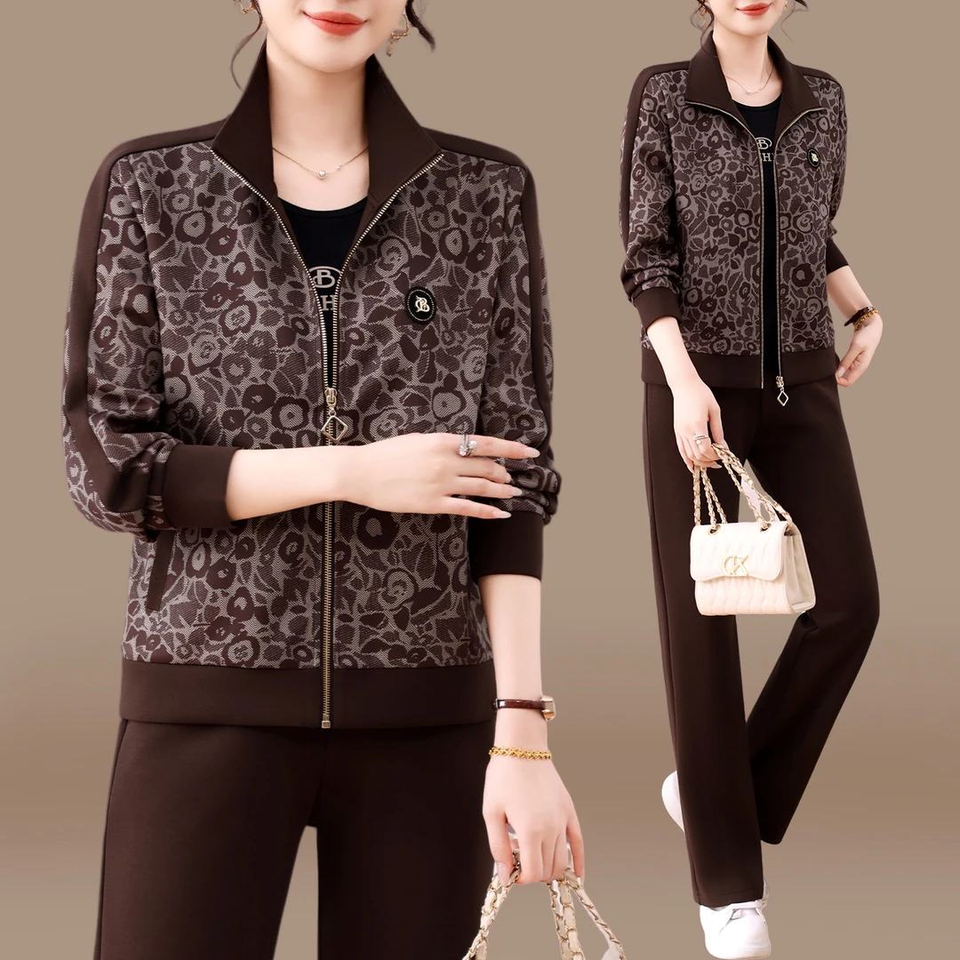 妈妈秋装运动服套装女2025新款中老年春秋季品牌洋气大码外套上衣