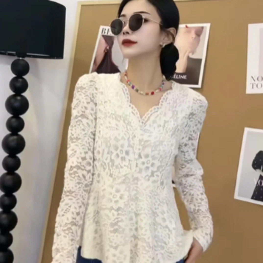 大码女装显瘦收腰蕾丝打底衫大码T桖