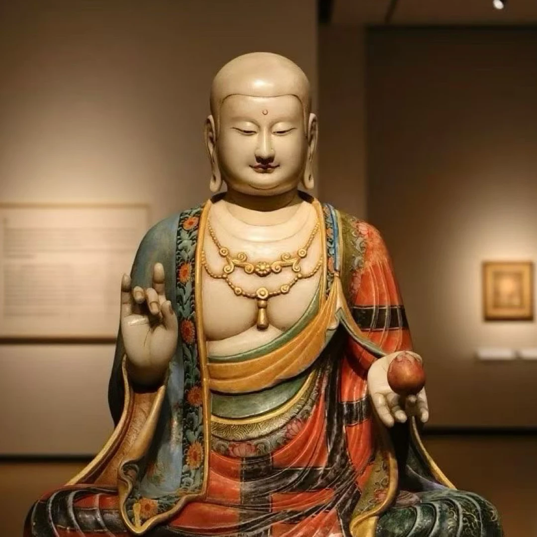 汉白玉彩绘 地藏王菩萨工艺精美 法相庄严