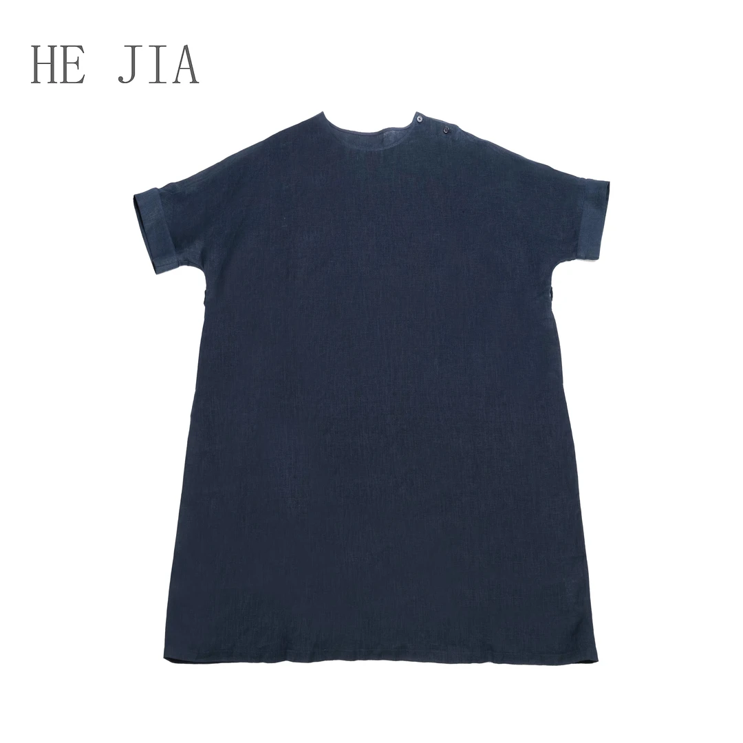 【和家2025新款女装】原创宽松圆领纯色纯麻遮肉夏季中长款连衣裙