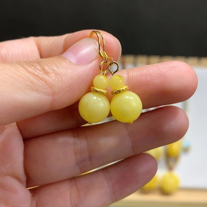 琥珀银S925镀金镶嵌耳饰10