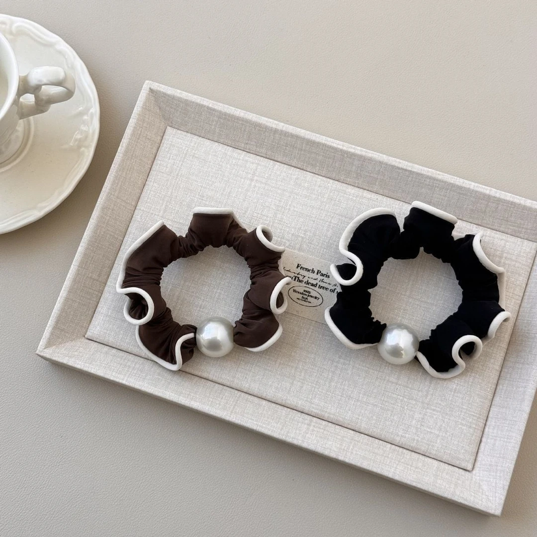 法式简约卷边小肠发圈气质百搭丸子头高弹力发绳时尚通勤发饰头饰