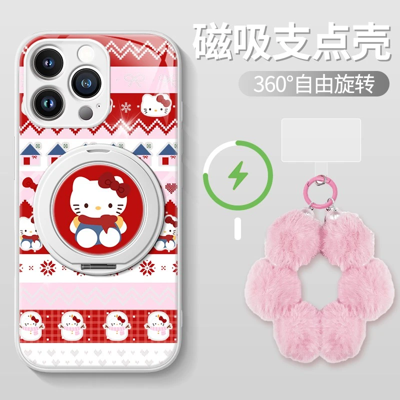 雪人凯蒂适用于苹果17pro/16手机壳液态晶透Mate80磁吸支架小米壳