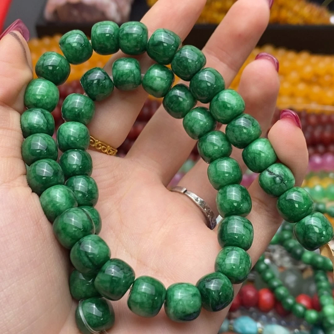 玛瑙/玉髓未镶嵌珠宝半成品绿干青老型珠10mm
