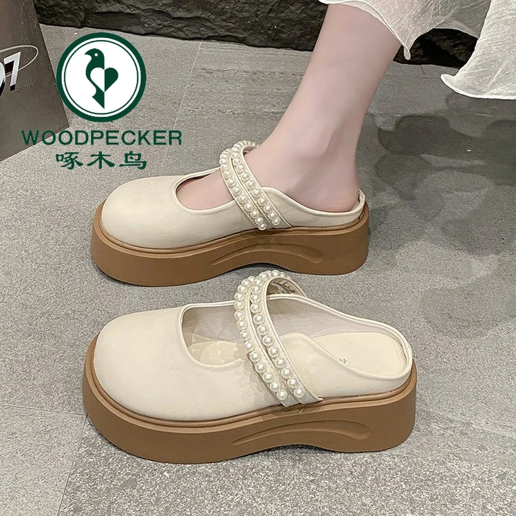 啄木鸟6CM增高厚底勃肯鞋女款新款春夏外穿时尚百搭休闲包头拖鞋