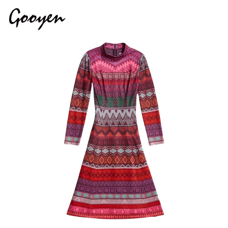 Gooyen|古源[天山牧歌] 专柜正品 秋季新品 印花立领长袖连衣裙
