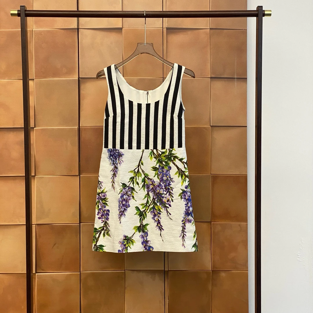 DG拼接条纹花卉连衣裙/38码/99新/29063