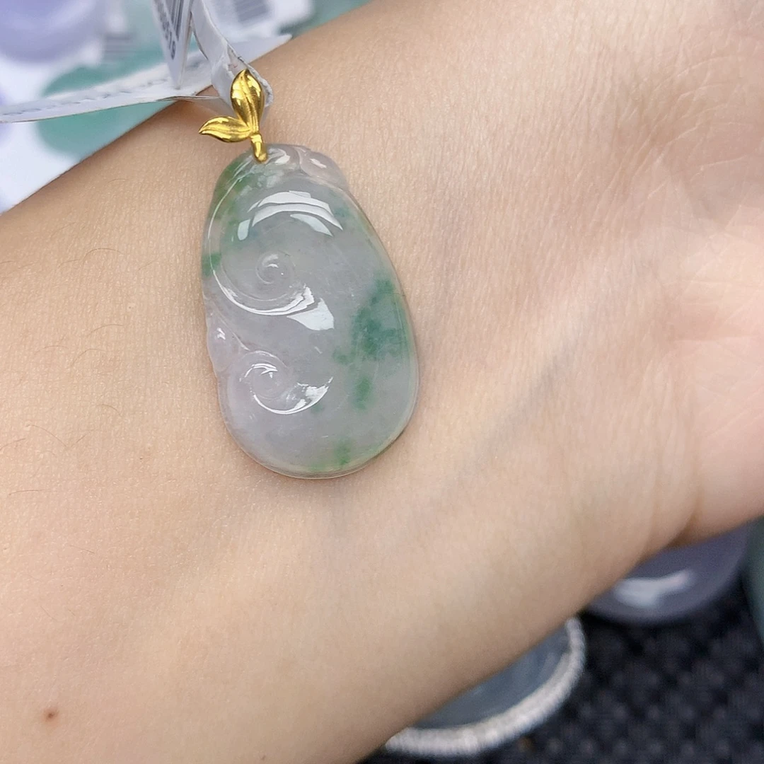 翡翠18K金镶嵌颈饰天然缅甸翡翠a货百元以上9元证书费自理