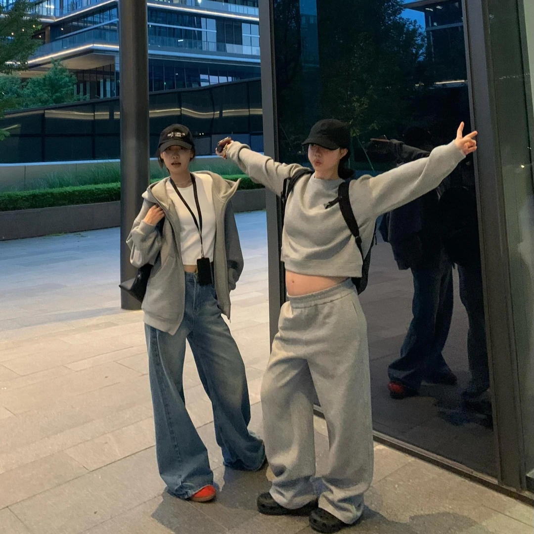 D YANGJUN 【年中福利】运动圆领卫衣套装女宽松休闲阔腿裤两件套