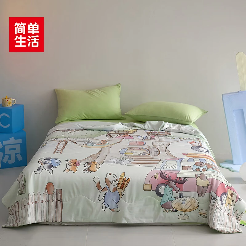 简单生活凉鲸鲸双倍凉感被（数码大版花）卡通夏凉被儿童可机洗