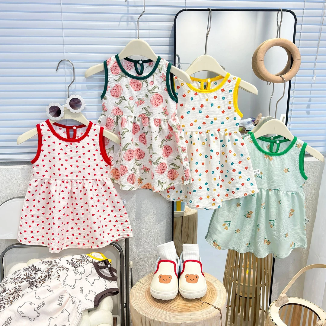 2025新款背心裙女宝宝休闲吊带裙儿童碎花连衣裙小女孩韩版