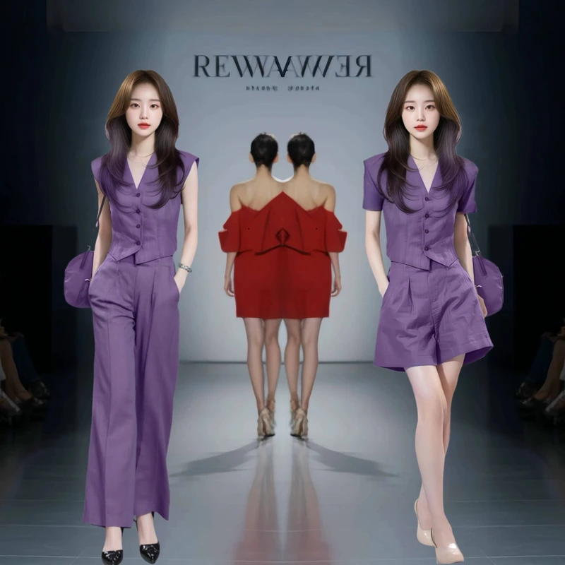 【套装】时尚韩系紫色气质上衣短裤两件套女又a又飒氛围感套装