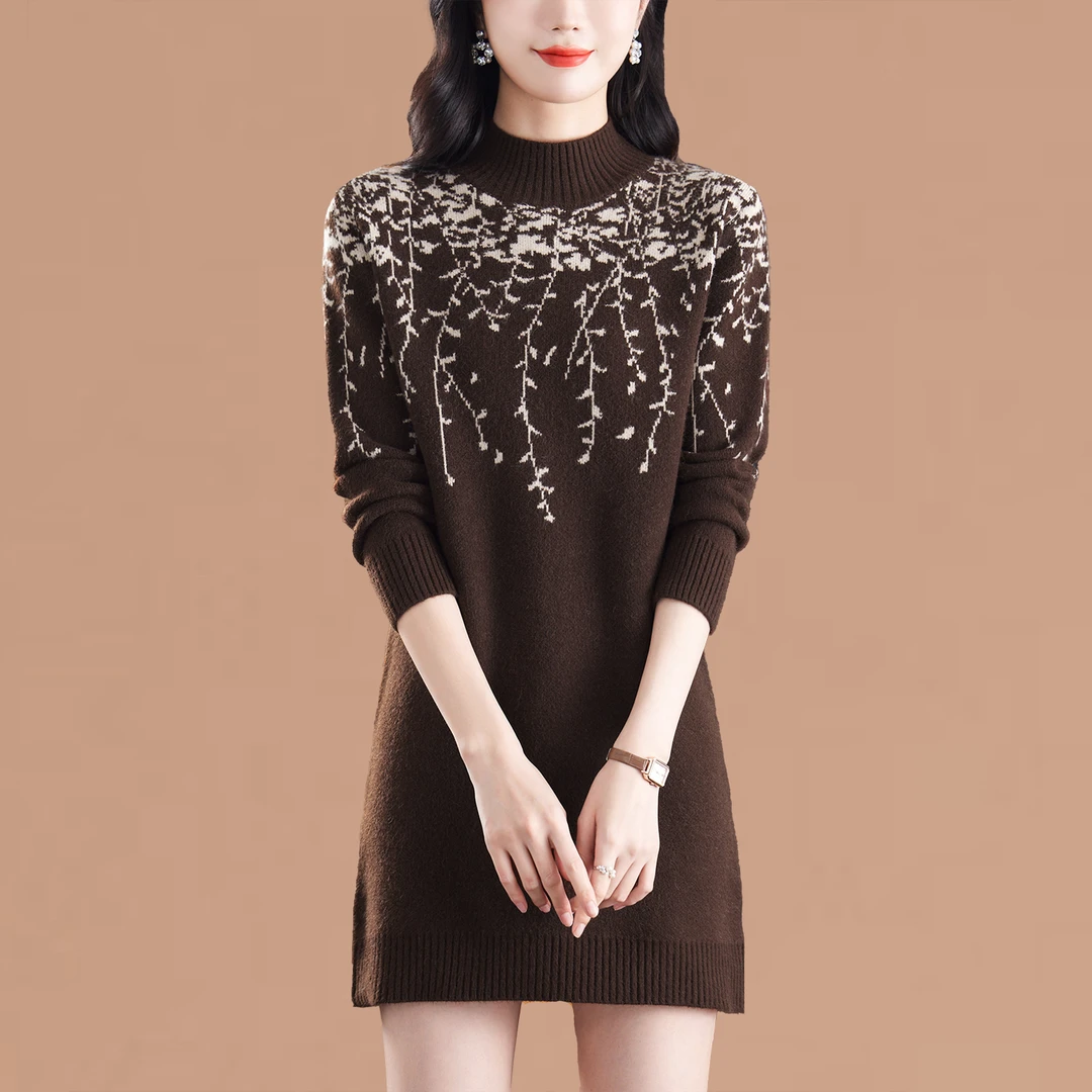 中长款羊毛衫女秋冬半高领保暖打底衫大码洋气妈妈内搭女士毛衣裙