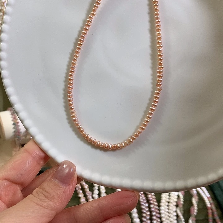 淡水珍珠手绳银S925镶嵌福利款橘粉色碎渣渣项链41+5