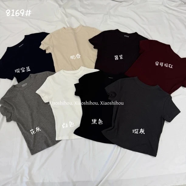 小时候女装店纯色简约百搭坑纹短袖T恤8169