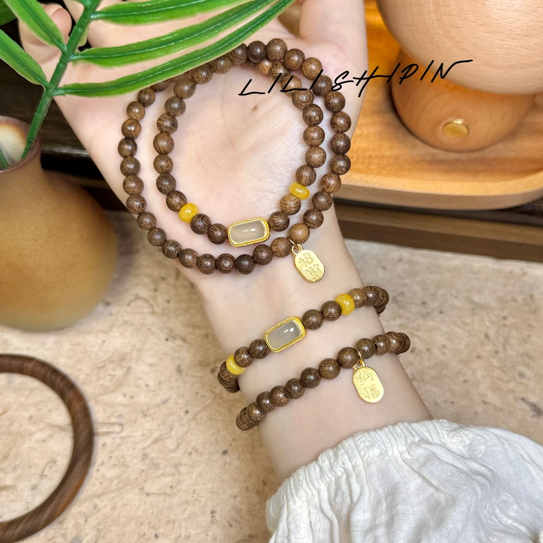 6mm金丝檀木双圈手串招财纳福气质感百搭手链