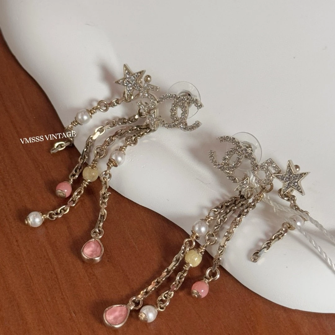 99新 Chanel/香奈儿 22s流苏星星满钻双c logo耳钉/94739 时尚ins